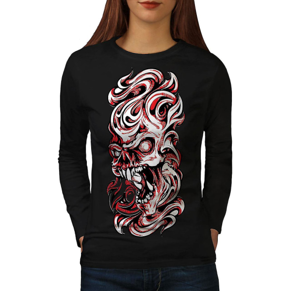 Face Skräck Evil Skrämmande Kvinnor Blacklong Sleeve T-shirt | Wellcoda S