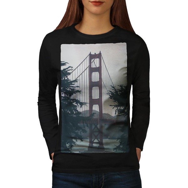 Golden Gate Foto Mode Svart Långärmad T-shirt för kvinnor 3XL