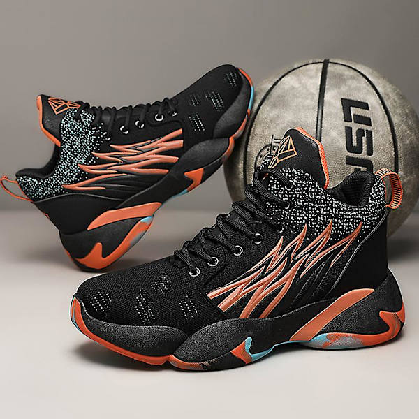 Basketskor för män Mode Halkfria sneakers Andas sportskor W27 BlackOrange 41
