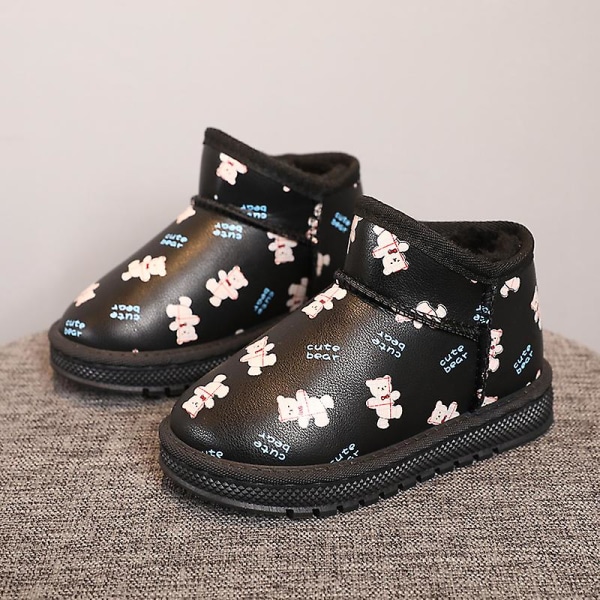 Flickor Vintersnöskor Vattentåliga skor Anti-halk Casual Lätt bomullsstövel G2035 Black 29