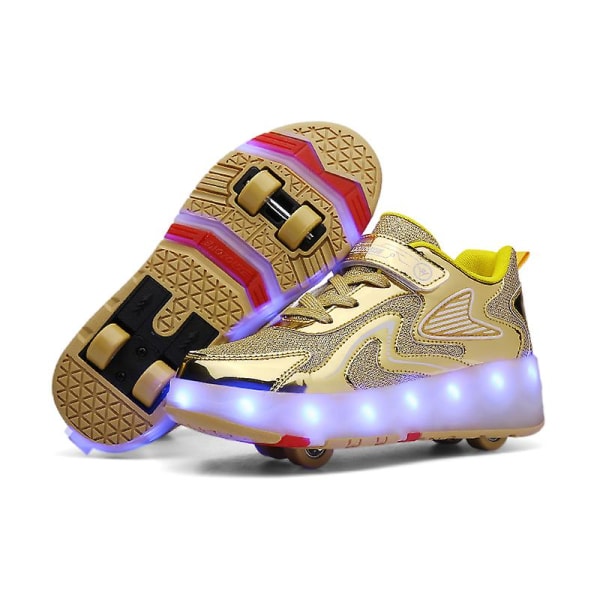 Barnsneakers Dubbelhjulsskor Led Light Shoes 118 Gold 29