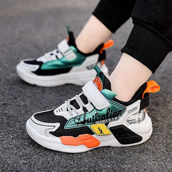 Sneakers för barn Halkfria lätta sportlöparskor Fr098 BlackOrange 34