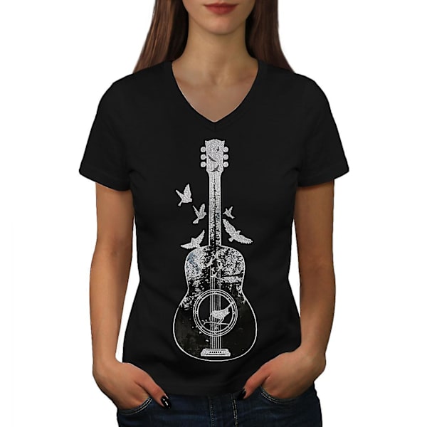Guitar Forest Bird T-shirt för kvinnor S