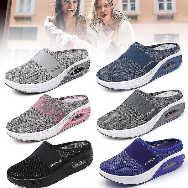 Vuxen luftkudde Promenadskor Andas Casual Mesh Slip On Walking Skor för utomhus inomhus Nytt 26 Gray 40