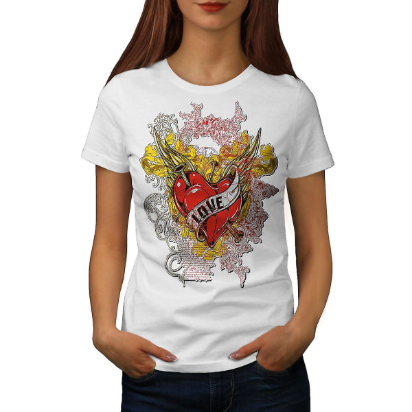 Love Rose Heart Whitet-shirt för kvinnor S
