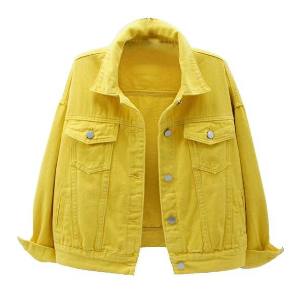 Kvinnor vår- och höstkappor Varma solida långärmade jeansjacka Ytterkläder Yellow XXXL