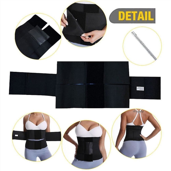 Svett Bastu Waist trainer Fitness Kompressionsbälte Thermo Body Shaper Trimmer Korsett Midja Cincher Wrap Workout Slim Shapewear, svart M