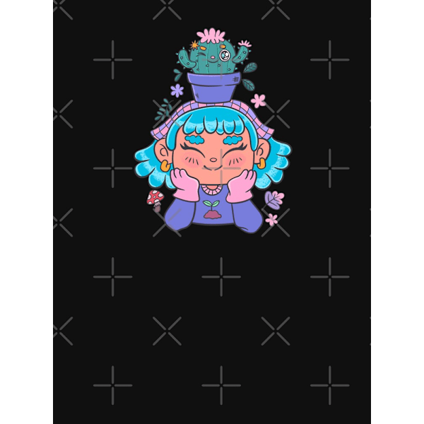 Söt och leende trädgårdsmästarflicka med kaktus och små växter kawaii Premium T-shirt Black L_Front