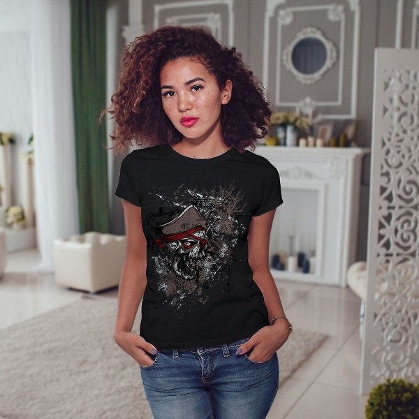 Skeleton Pirate Horror Women Blackt-shirt | Wellcoda L