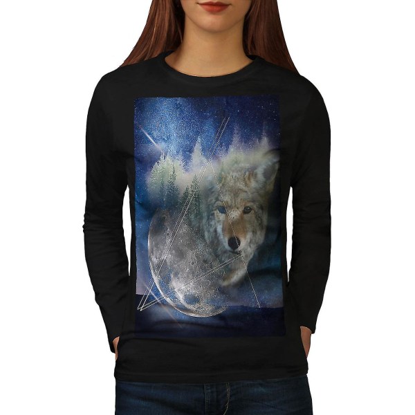 Wolf Moon Beast Svart långärmad T-shirt för kvinnor XL