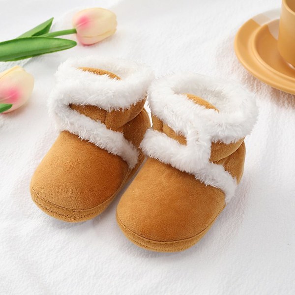 Vintervarma nyfödda toddler 1 år baby Flickor Pojkar Skor Mjuk sula Pälssnöskor 0-18M Brown 7-12 Months