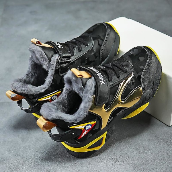 Pojkar Flickor Sonw Sneakers Keep Warm Löparskor Mode Sportskor för barn 2L866 BlackGold 32
