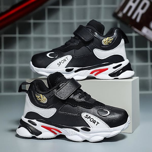 Barn Basketskor Mode Pojkar Flickor Sneakers Andas Sportskor X201 BlackRed 39