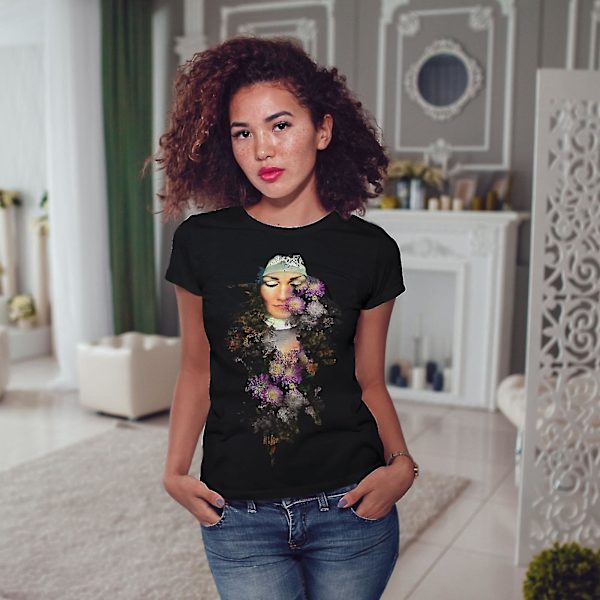 Färgglada blomma mode kvinnor Blackt-shirt M