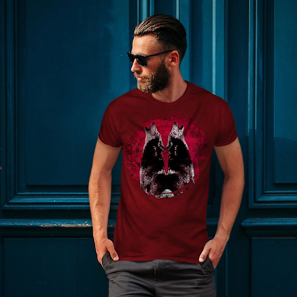 Howling Wolf Moon Herr Röd-skjorta | Wellcoda M