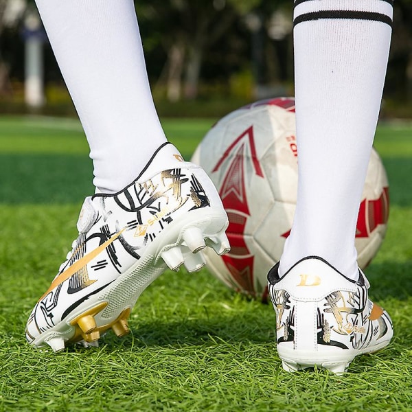 Fotbollsskor för barn Pojkar Flickor Fotbollsskor Grästräning Sport Skor Sneakers Yjx157A WhiteGold 32