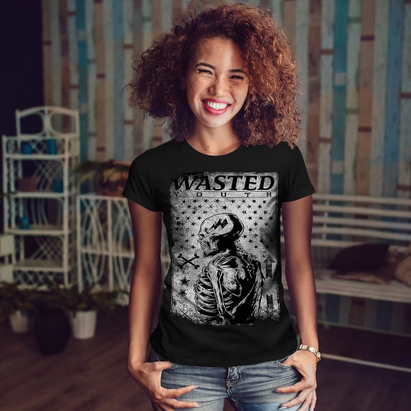 Wasted Skeleton Skull Women Blackt-shirt L