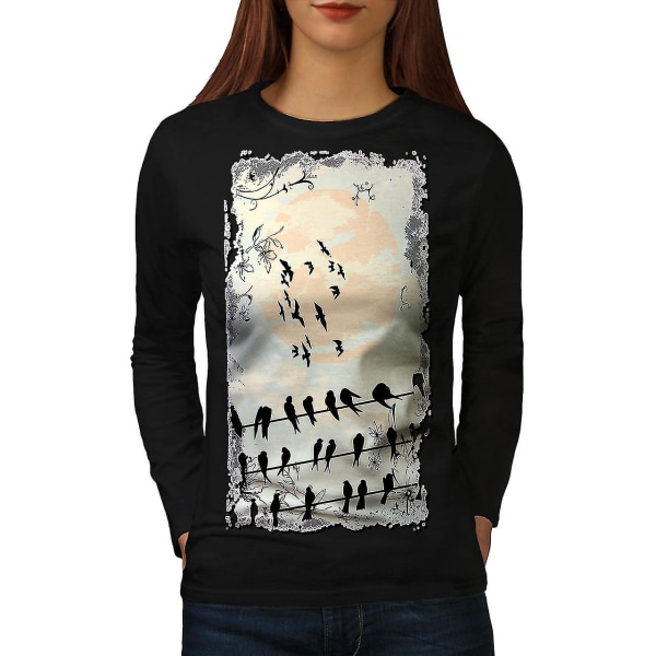 Bird Crow Raven Nature Women Blacklong Sleeve T-shirt | Wellcoda S