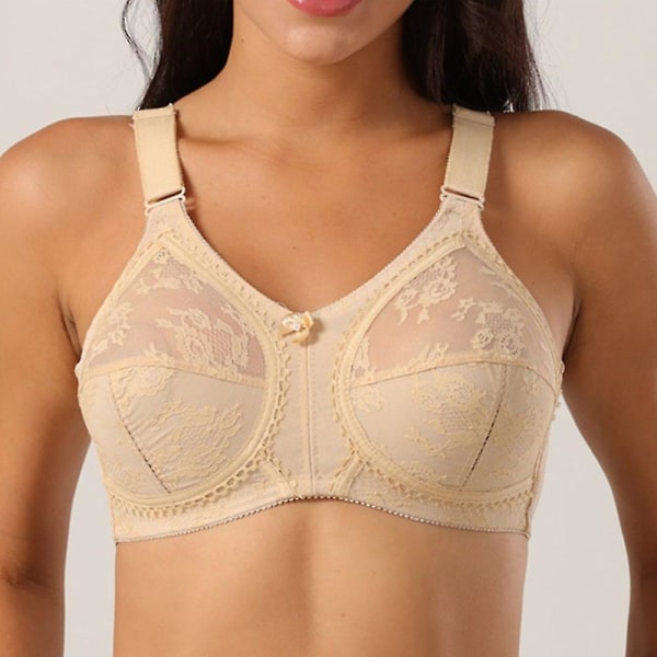 Stora Minimizer BH Stora Spets BH Dam Sexig Ofodrad Full täckning Ultra Tunna Trådlösa Justerade remmar Underkläder Ämne, beige