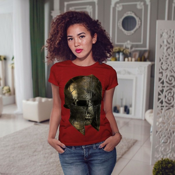 Skull Sparta Warrior Dam Röd-skjorta S