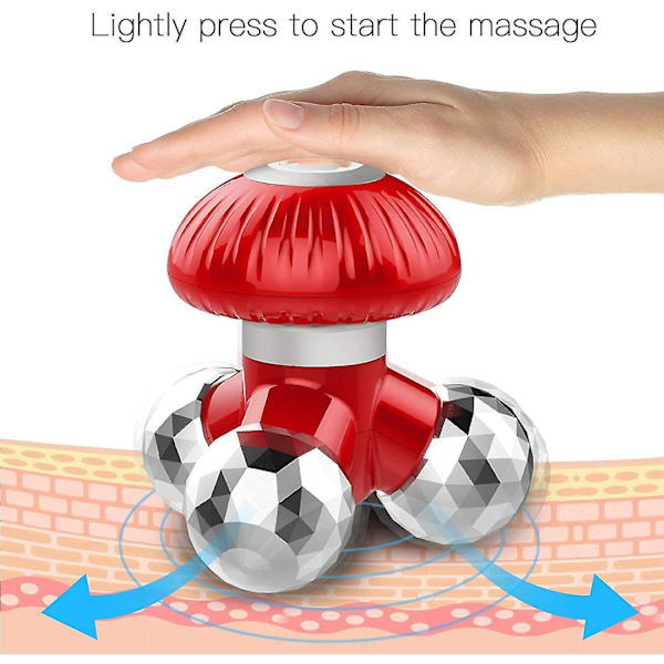 4 i 1 handhållen vibrerande massageapparat med 3 knådande massagehuvuden för självmassage avslappning eller muskelspänning minimassager Yh-b-137-red