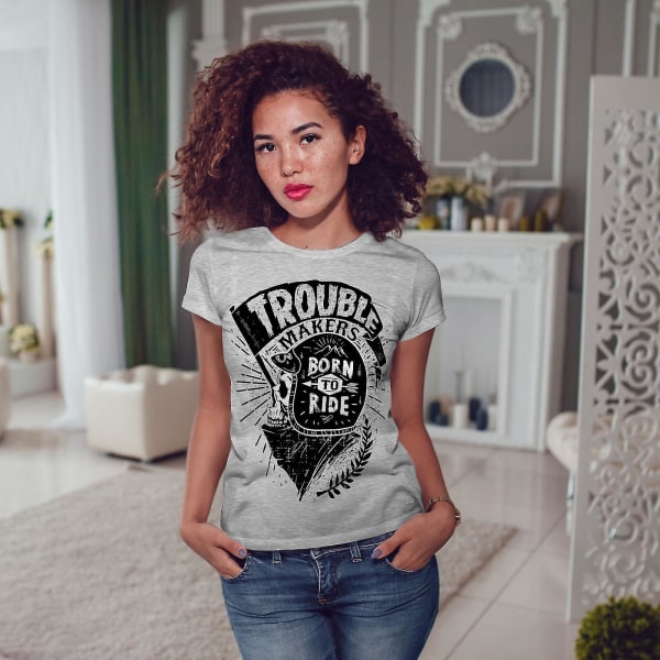 Ride Skull Biker Slogan Women Greyt-shirt L