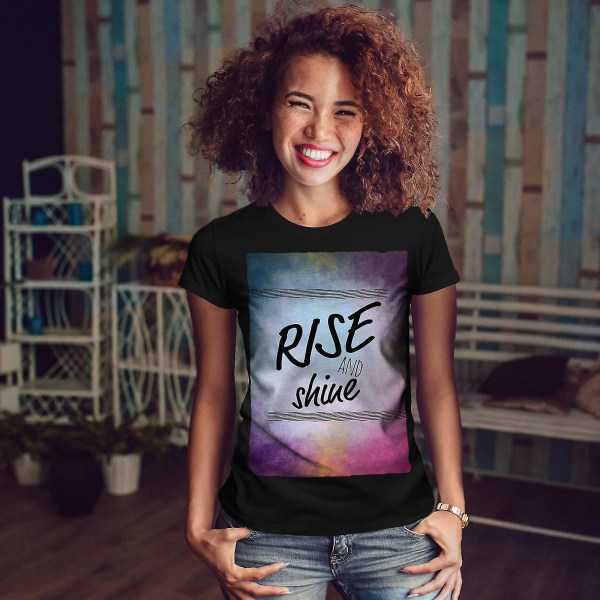 Rise And Shine Slogan Kvinnor Blackt-shirt XXL