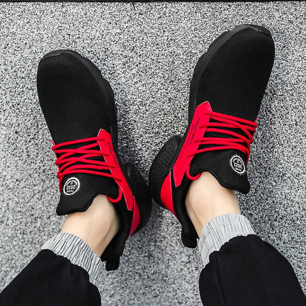 Herrsneakers Lättviktssportlöparskor Andas promenadskor BlackRed 39