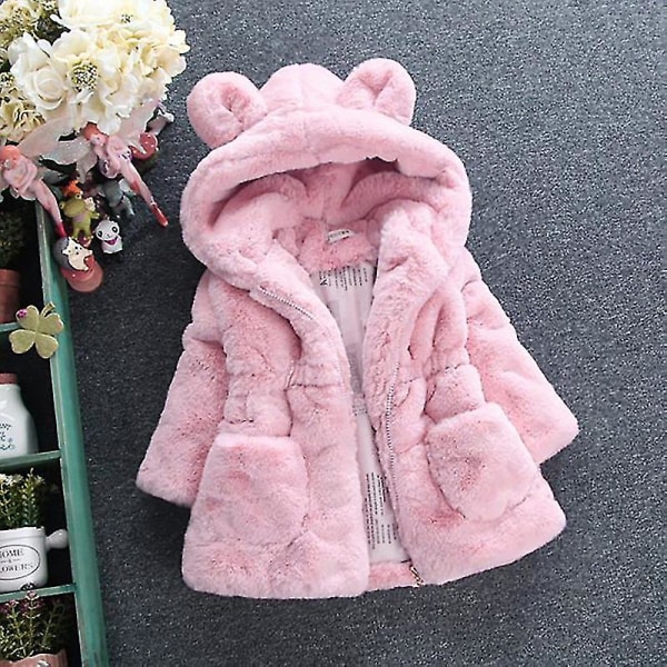 Barn Flickor Fluffig fuskpäls Hooded Parka Coat Fleece Tjock Jacka Vinter Ytterkläder Pink 8-9 Years