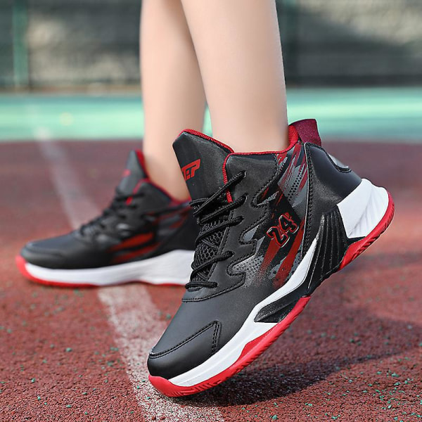 Basketskor för barn Mode Pojkar Flickor Sneakers Sportskor som andas 2L008 BlackRed 36