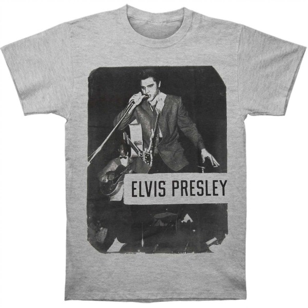 Elvis Presley står med mikrofon T-shirt för män XL