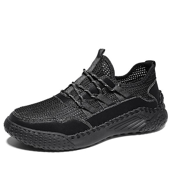 Promenadskor för män Andas Flying Woven Mesh joggingskor Halkfria sneakers 3C9902 Black 41