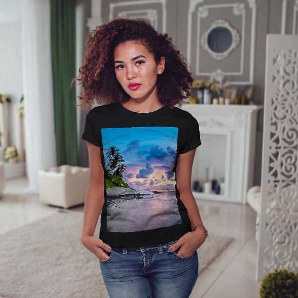 Sea Art Shore Palm Women Blackt-shirt S