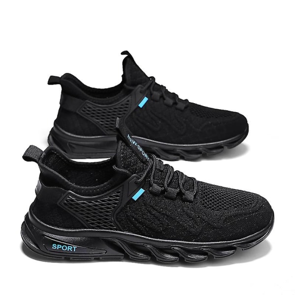 Sneakers för flugvävning för män Andas löparskor Mode sportskor 3A2302 Black 39