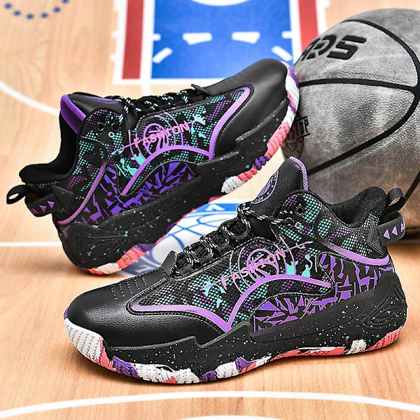 Basketskor för män Aldult Bekväma Sneakers Utomhussportskor 3B056 BlackPurple 44