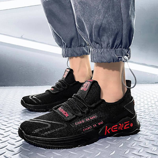 Herrsneakers löptennisskor Lättviktsventilerande Sport Athletic 3Dk219 BlackRed 44