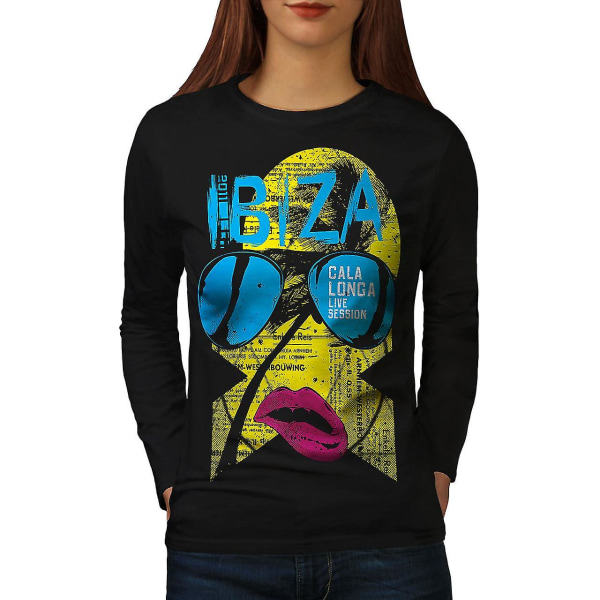 Ibiza Gala Longa Holiday Women Blacklong Sleeve T-shirt XL