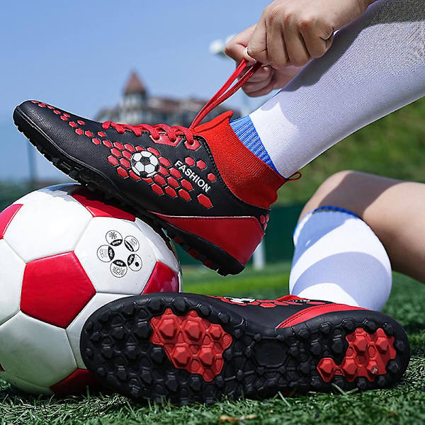 Fotbollsskor för män Spikes Fotbollsskor för ungdomar Ankelstövlar Atletisk Sneaker 3C20218 Red 39