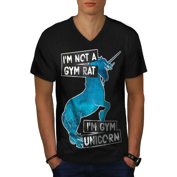 Gym Unicorn Stamina Men Blackv-neck T-shirt | Wellcoda M