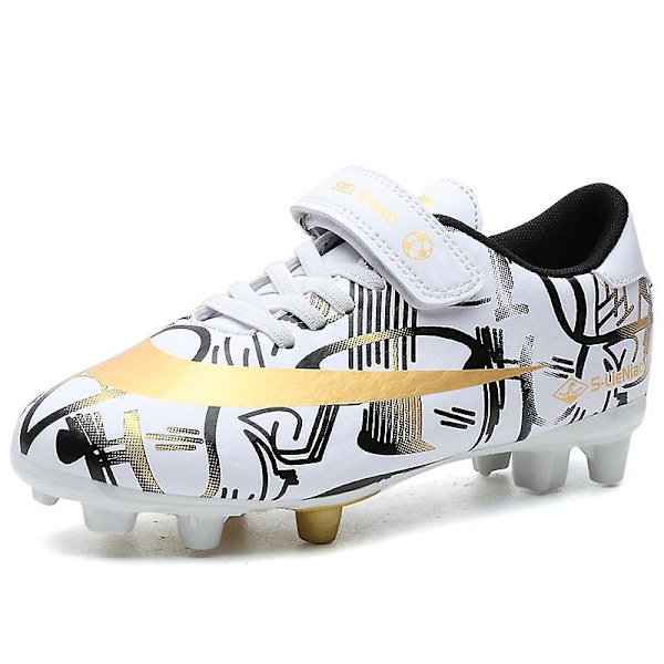Pojkar Flickor Fotbollsskor Ankel Fotbollsskor Grästräning Sport Skor Sneakers Yjx157A WhiteGold 33