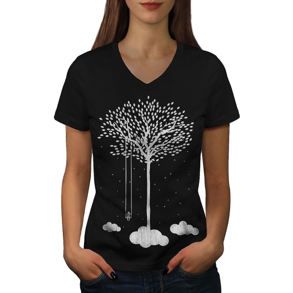 Träd Moln Space Nature T-shirt för kvinnor L
