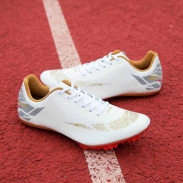 Friidrottsskor för män Spikes Track Race Hoppande Sneakers Professionell löpning Nail Spikes Skor M9018 White 41