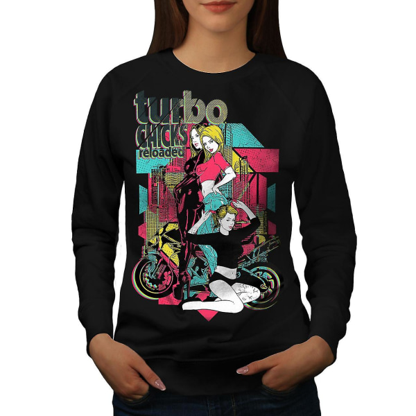 Turbo Chicks Cool Biker Women Blacksweatshirt XXL