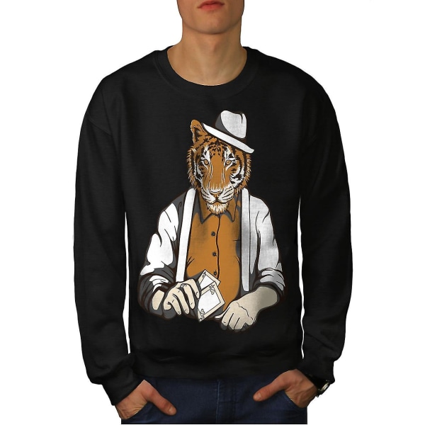 Tiger Poker Cool Gangster Men Blacksweatshirt | Wellcoda S