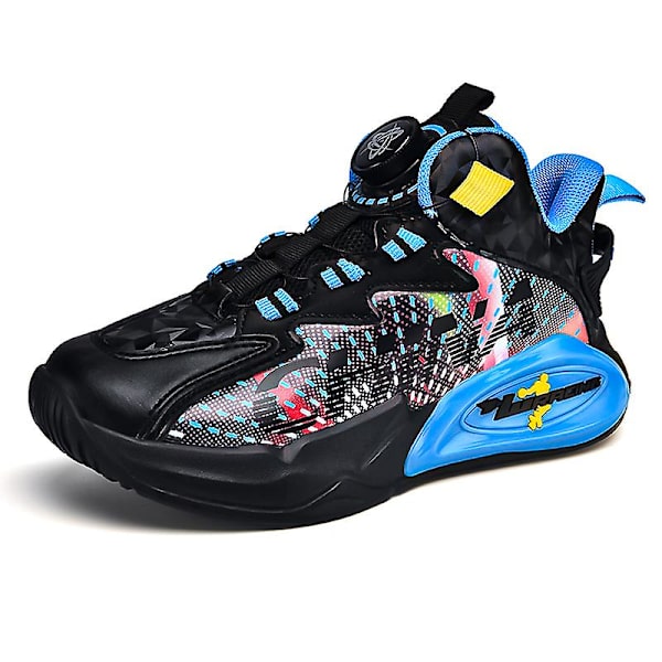 Basketskor för barn Mode Halkfria sneakers Andas Pojkar Flickor Sportskor 2902 BlackBlue 34