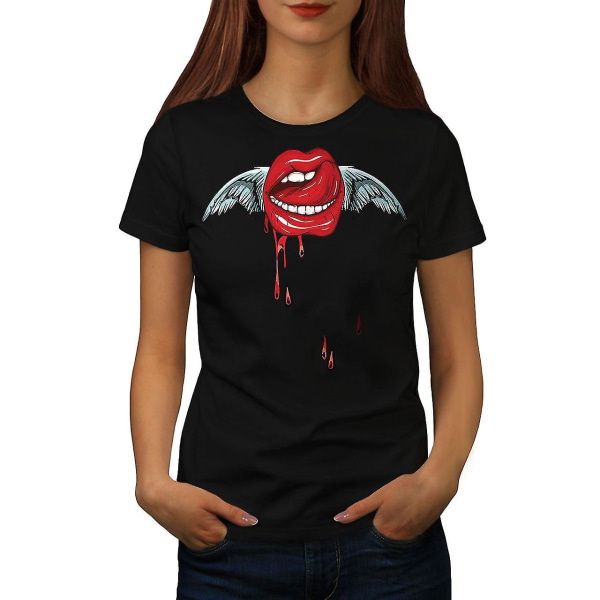 Angel Lip Snygg svart t-shirt för kvinnor L