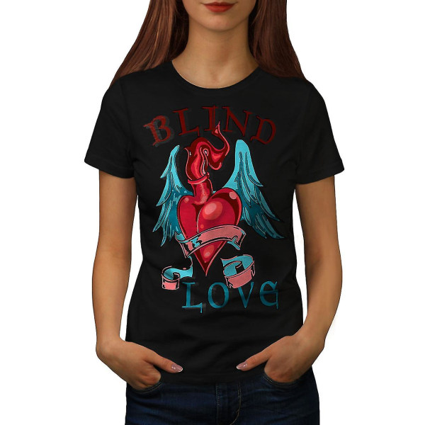 Blind Love Heart Women Blackt-shirt XL