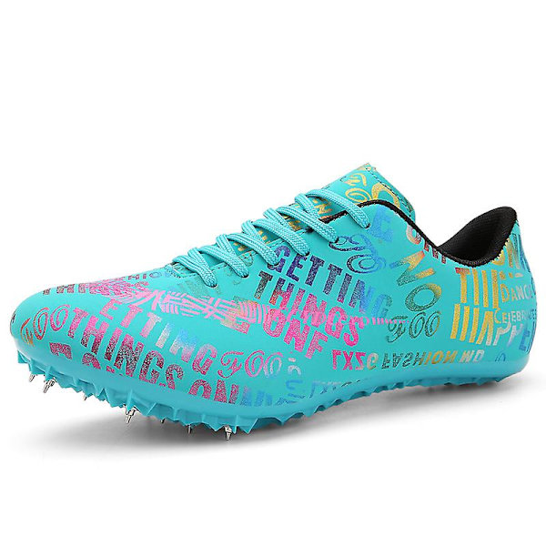Friidrottsskor för män Spikes Track Race Hoppande Sneakers Professionell löpning Nail Spikes Skor 3C519 Cyan 43