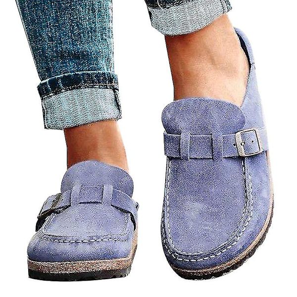 Kvinnor Slip On Buckle Loafers Tofflor Mocka Flat Pumps Sliders Skor Purple 41
