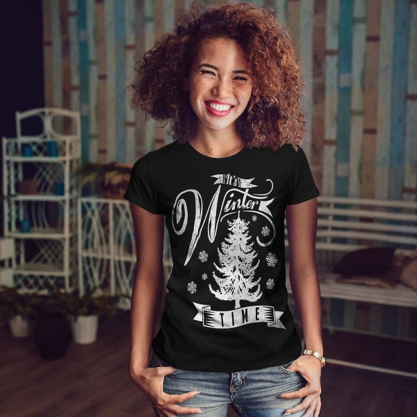 Winter Time Christmas Women Blackt-shirt L